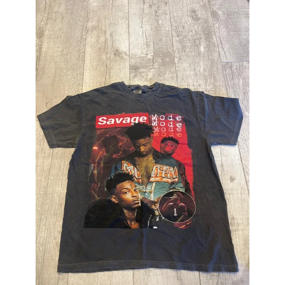 21 Savage Savage Mode Rap Hip Hop Graphic‎ T Shirt Mens L Comfort Colors